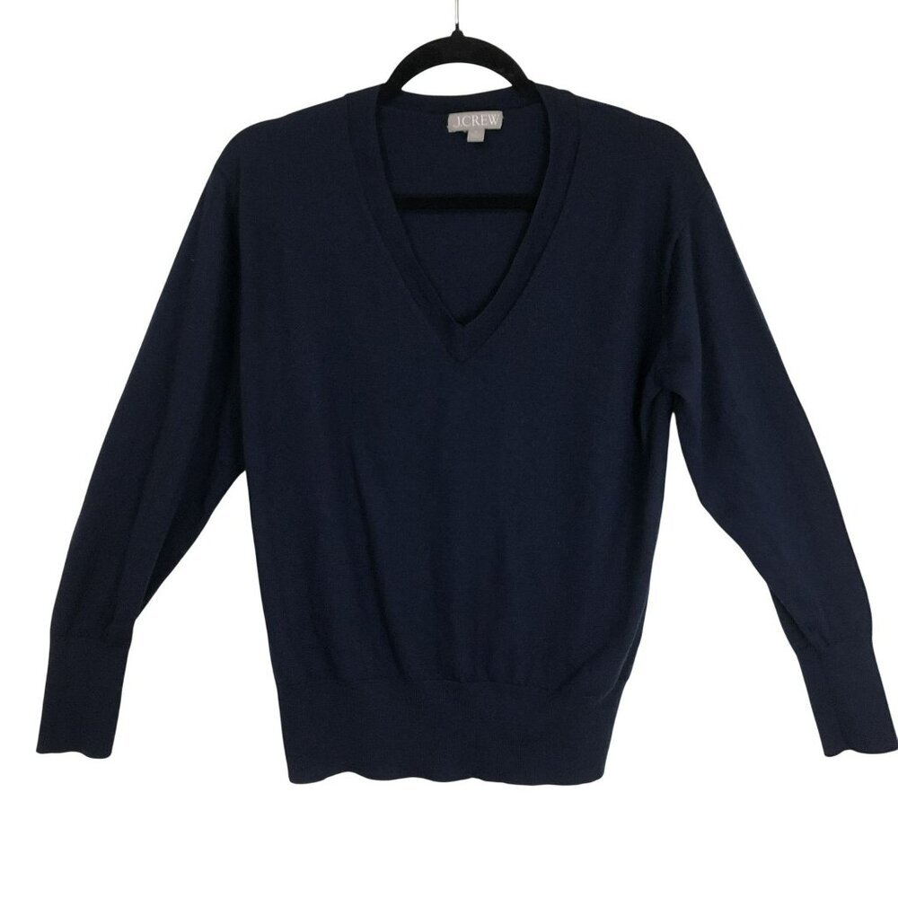 J.Crew Sweater 100% Merino Wool V-Neck Navy Blue Size M Mens